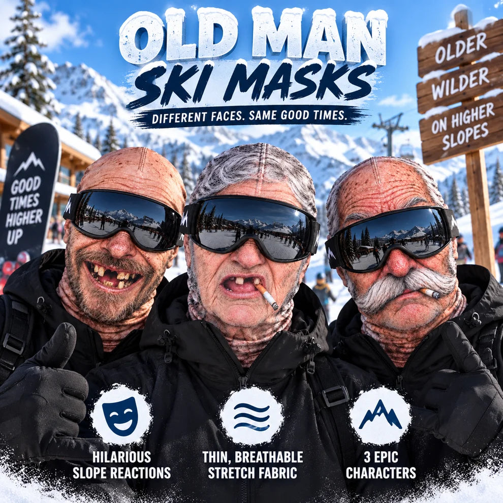 😂 Funny Old Man Ski Mask – Realistic Winter Balaclava for Skiing, Snowboarding & Gag Gifts – Free Express Shipping