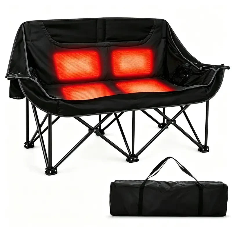 Free Express Shipping – Heated Double Folding Camping Chair, Portable Heated Double-Seater Sofa