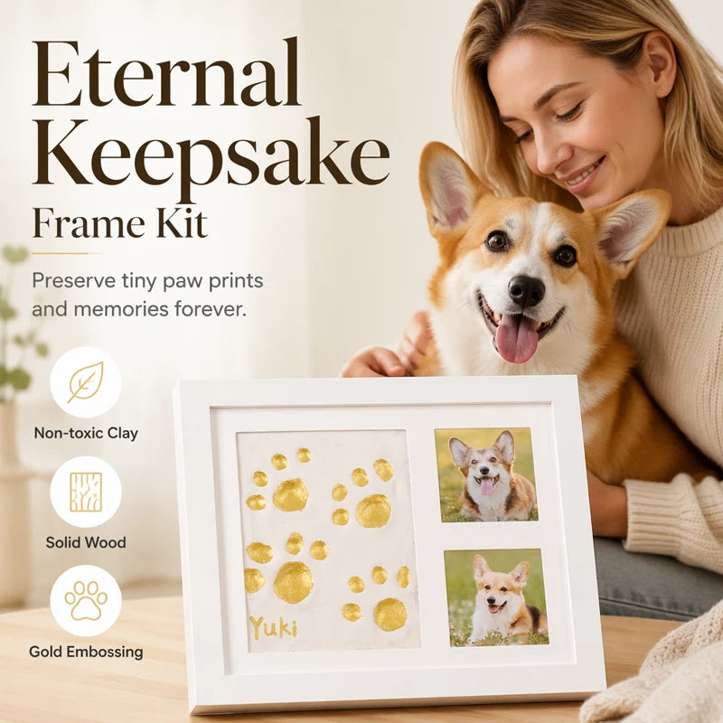 🐾Free Express Shipping – DIY keepsake set for pet paw prints – wooden frame, soft clay, and space for a photo – preserve a cherished memory forever 🖼️🐱