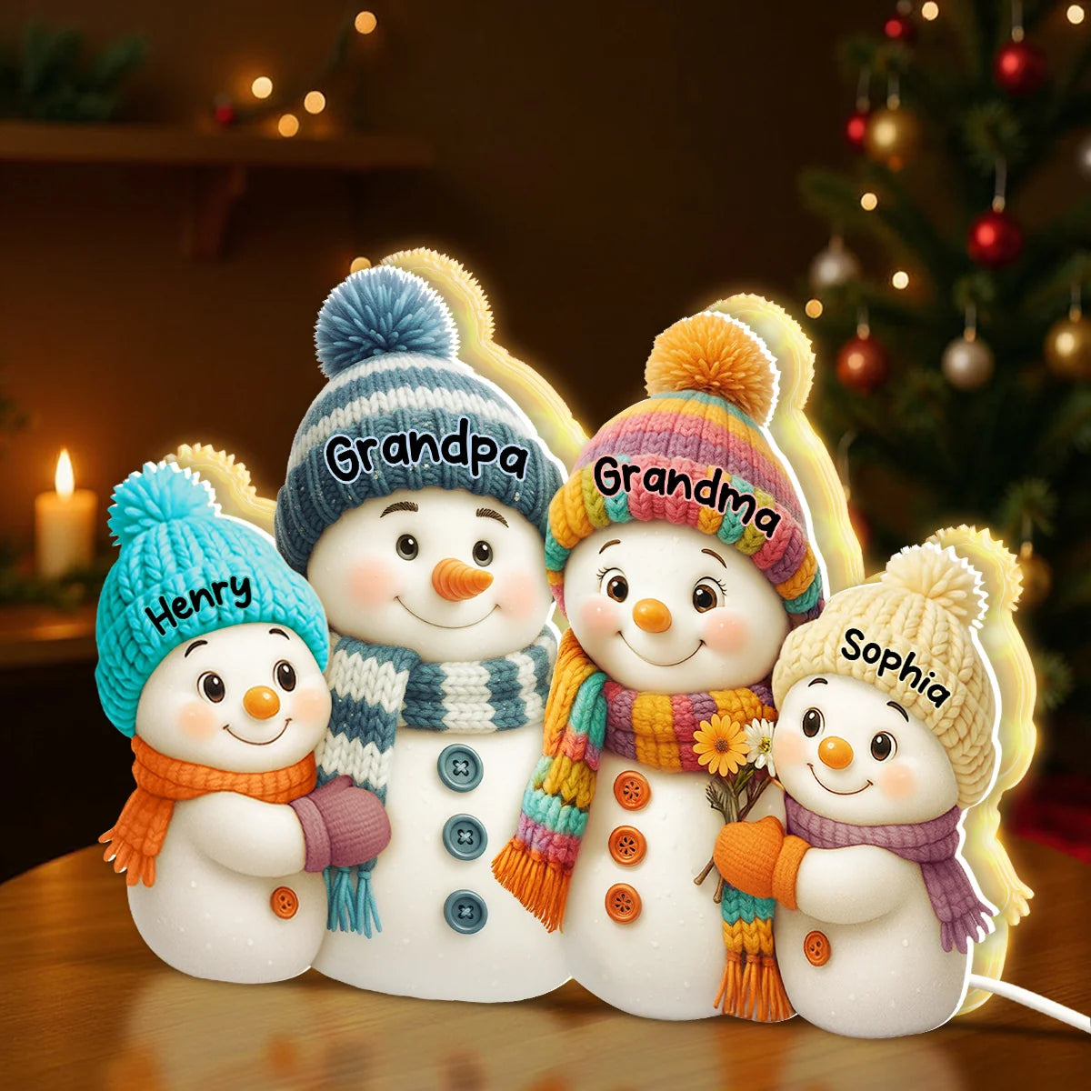Free Shipping! Personalized Snowman Family Light Box - Christmas Gift for Grandparents (10 Inch)