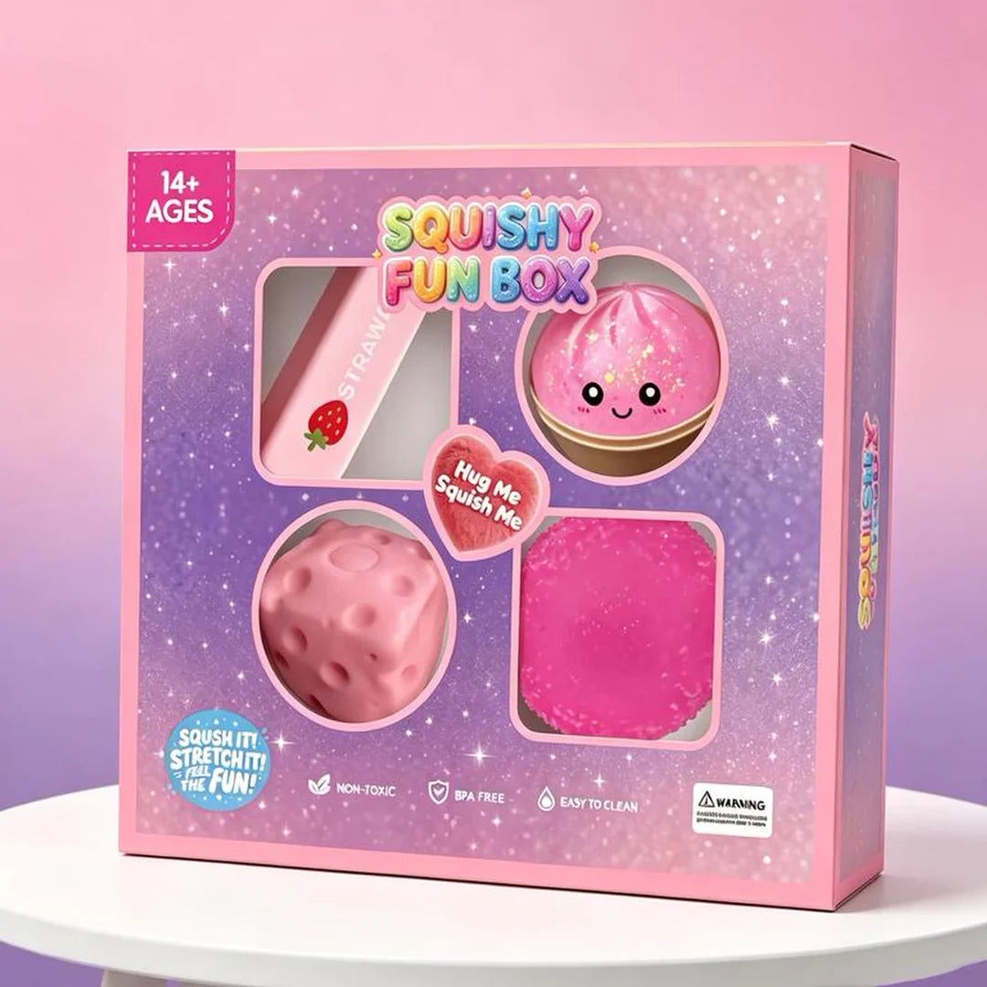 Free Express Shipping– Pink Squishy Fun Box, 4-Piece Sensory Set