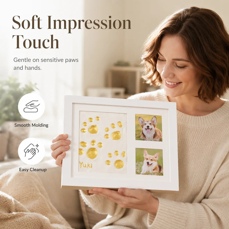 🐾Free Express Shipping – DIY keepsake set for pet paw prints – wooden frame, soft clay, and space for a photo – preserve a cherished memory forever 🖼️🐱