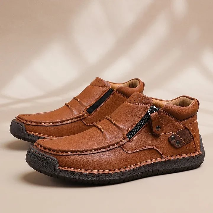 Men’s Handmade Premium Leather Slip-On Driving Boots – Wide Toe, Arch Support