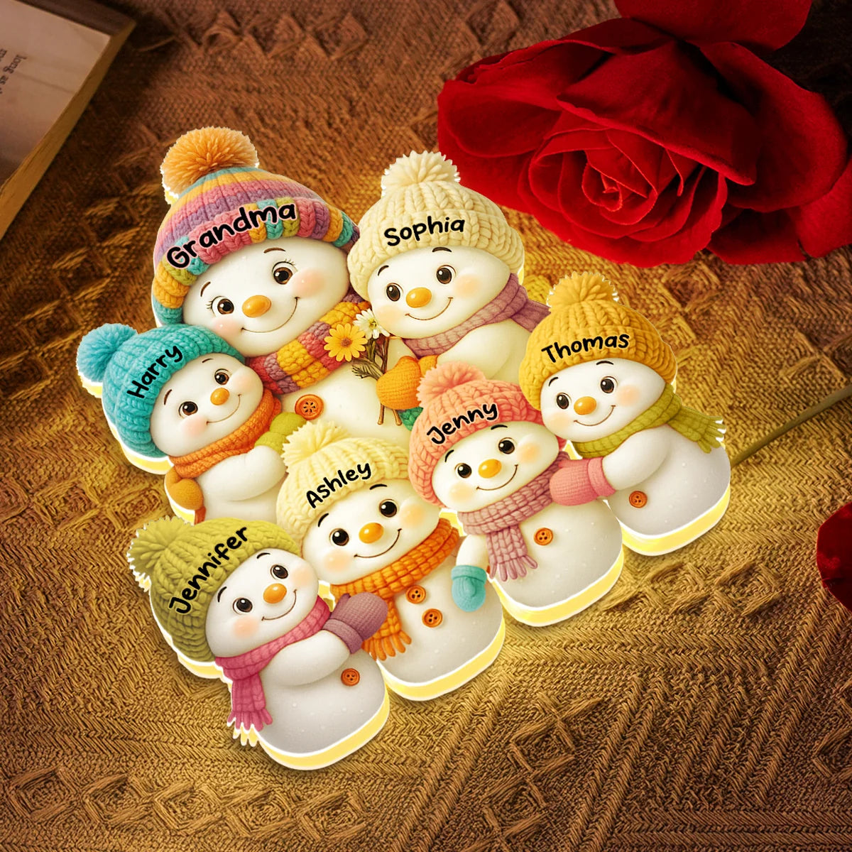 Free Shipping! Personalized Snowman Family Light Box - Christmas Gift for Grandparents (10 Inch)