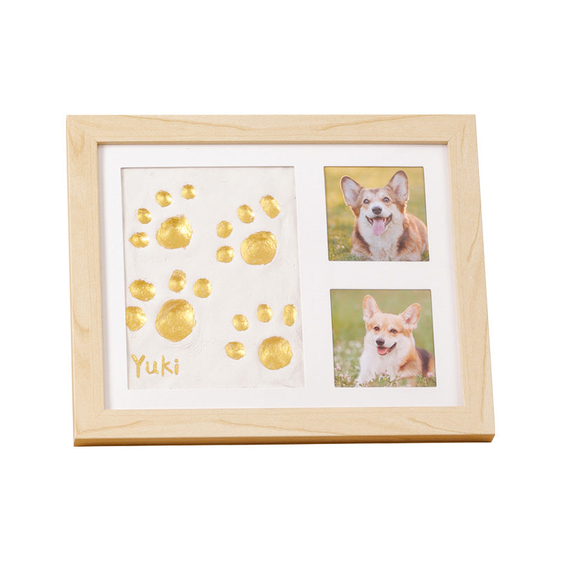 🐾Free Express Shipping – DIY keepsake set for pet paw prints – wooden frame, soft clay, and space for a photo – preserve a cherished memory forever 🖼️🐱