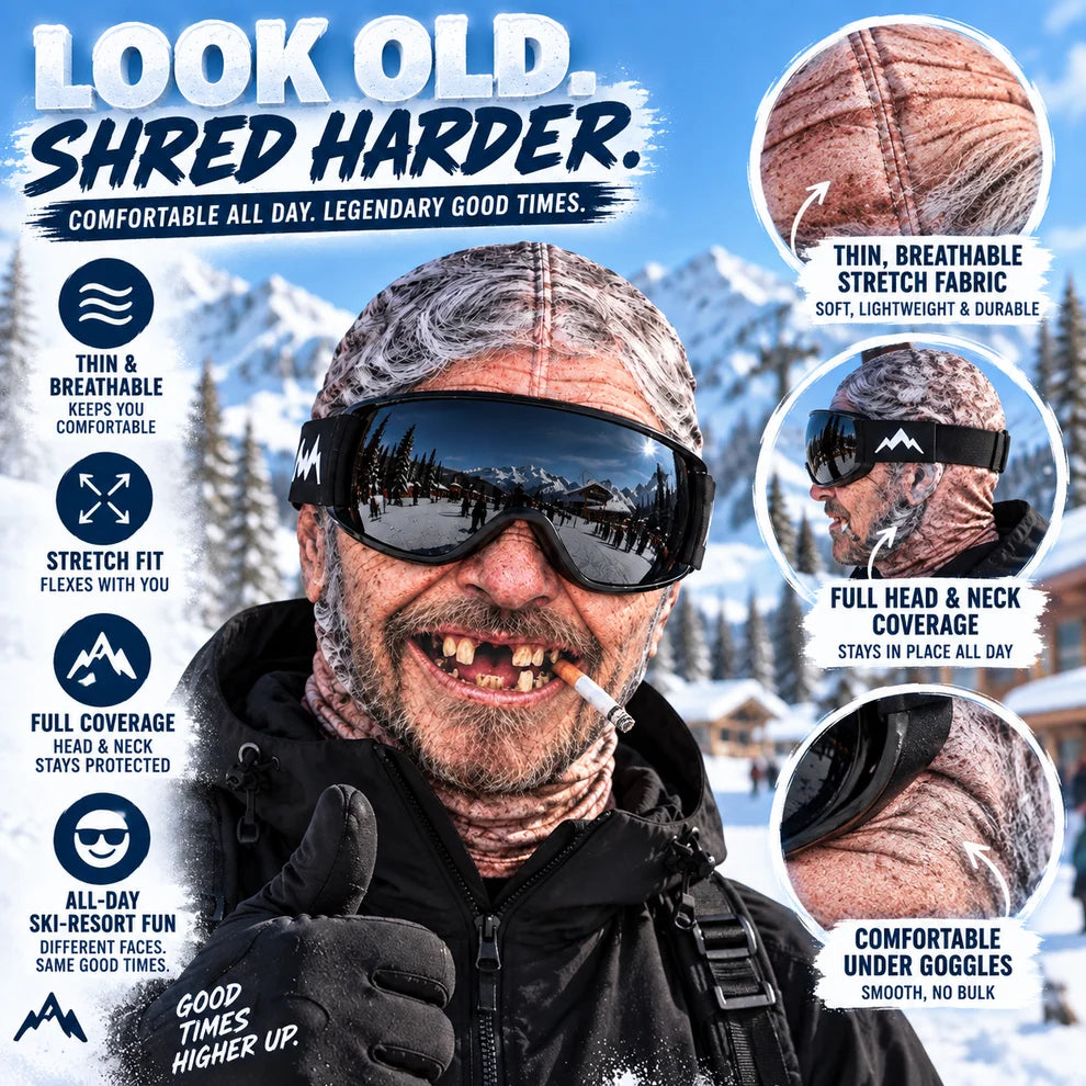 😂 Funny Old Man Ski Mask – Realistic Winter Balaclava for Skiing, Snowboarding & Gag Gifts – Free Express Shipping