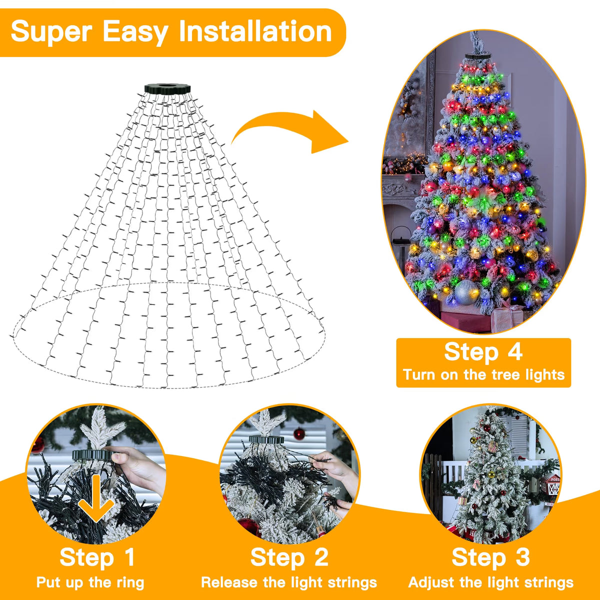 🎄🔥Waterproof Christmas Tree Waterfall Lights with Ring - ✨Quick Setup, 8 Modes– Free Express Shipping