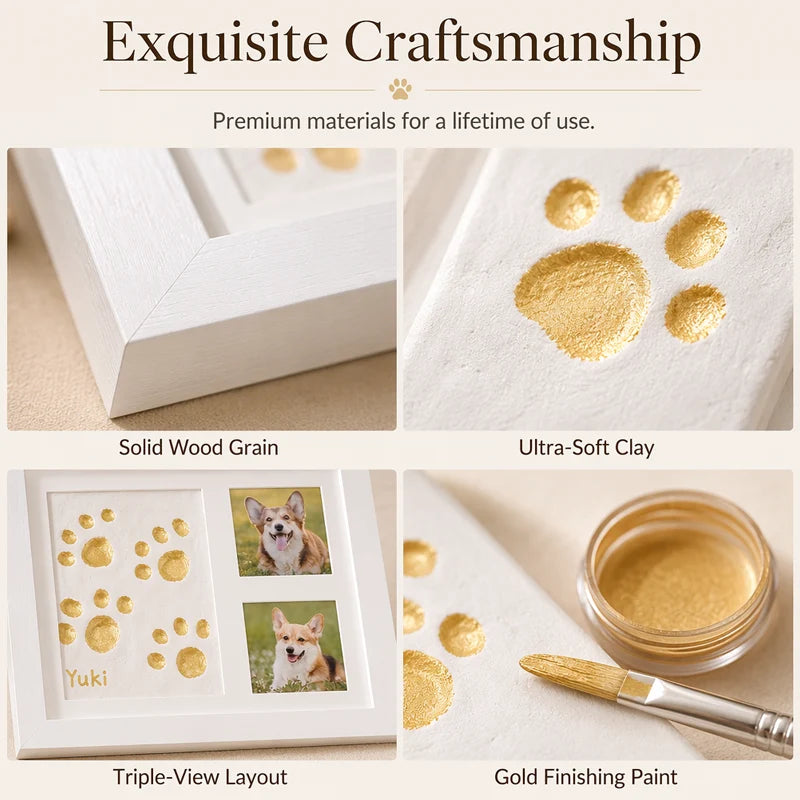 🐾Free Express Shipping – DIY keepsake set for pet paw prints – wooden frame, soft clay, and space for a photo – preserve a cherished memory forever 🖼️🐱