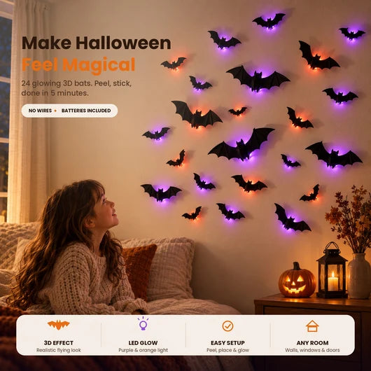 Free Express Shipping –Spooky Glow 3D Bat Lights