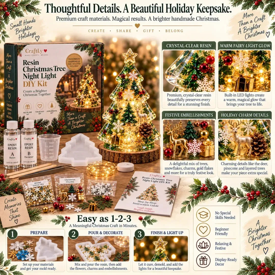 Free Express Shipping –DIY Resin Christmas Tree Night Light Kit — Beginner-Friendly, Complete Set