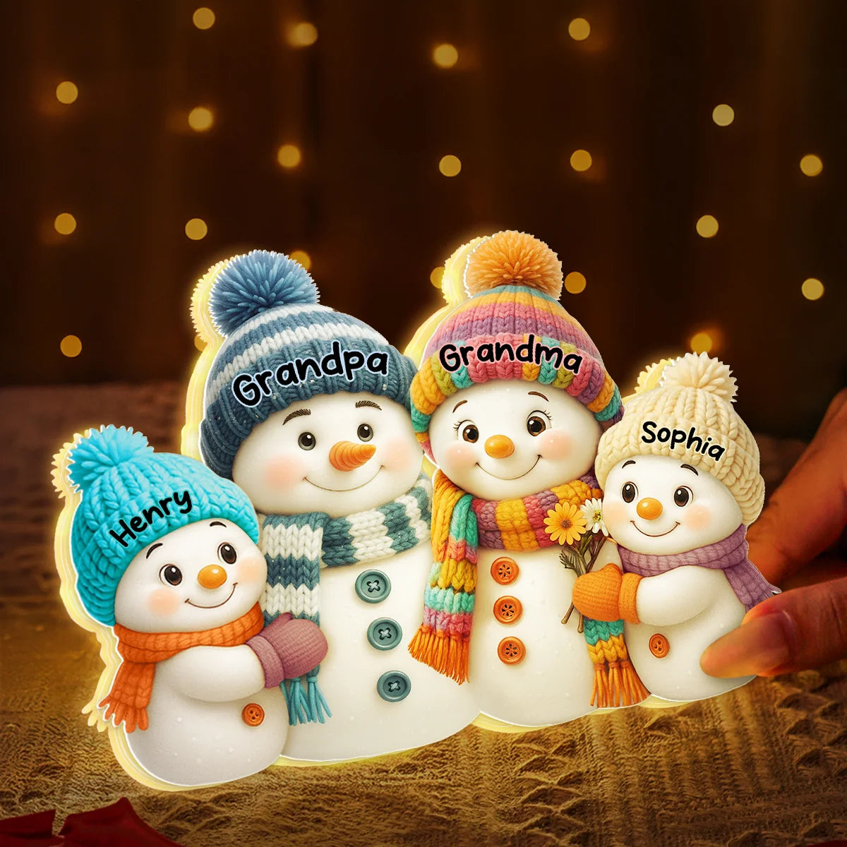 Free Shipping! Personalized Snowman Family Light Box - Christmas Gift for Grandparents (10 Inch)