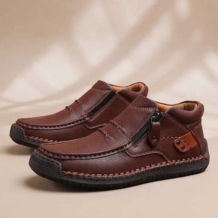 Men’s Handmade Premium Leather Slip-On Driving Boots – Wide Toe, Arch Support