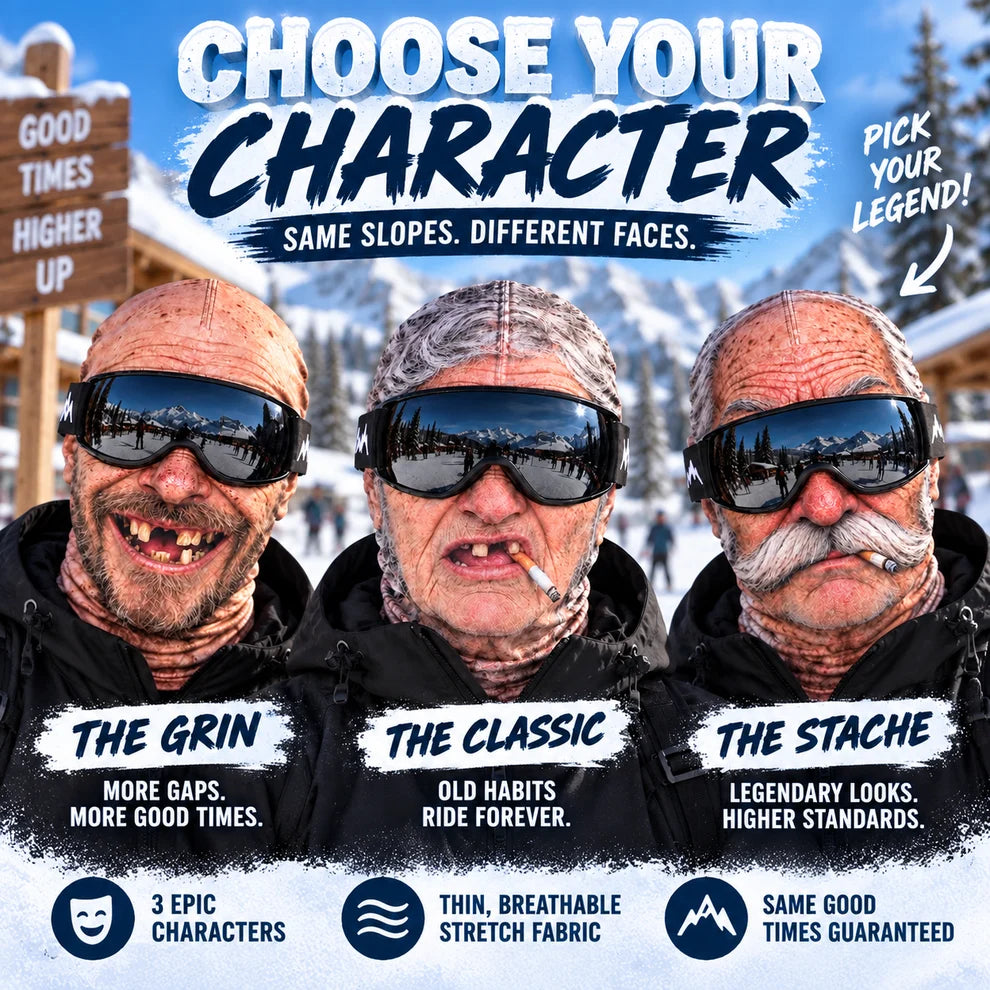 😂 Funny Old Man Ski Mask – Realistic Winter Balaclava for Skiing, Snowboarding & Gag Gifts – Free Express Shipping