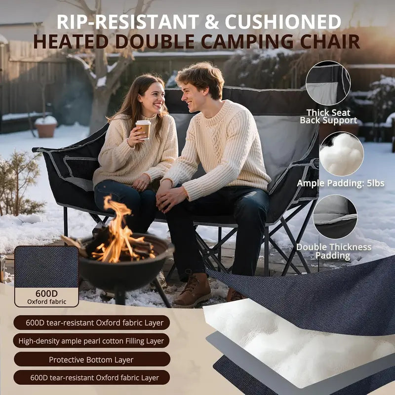 Free Express Shipping – Heated Double Folding Camping Chair, Portable Heated Double-Seater Sofa