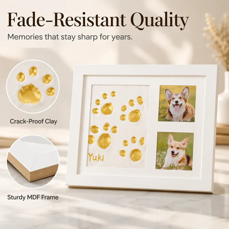 🐾Free Express Shipping – DIY keepsake set for pet paw prints – wooden frame, soft clay, and space for a photo – preserve a cherished memory forever 🖼️🐱