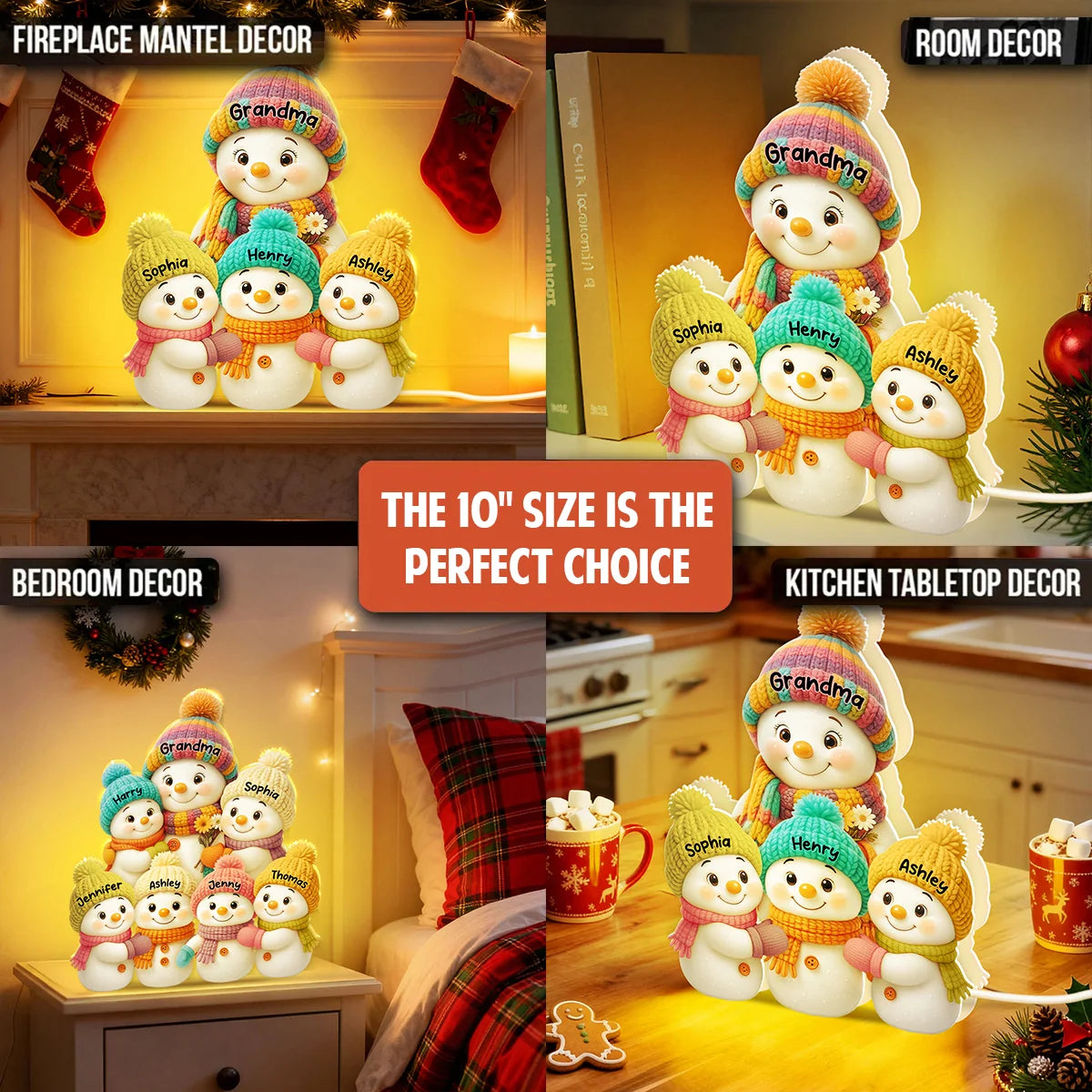 Free Shipping! Personalized Snowman Family Light Box - Christmas Gift for Grandparents (10 Inch)