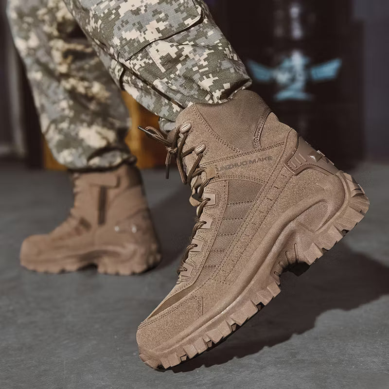 Men's Tactical Combat Boots | Non-Slip Wearproof High Tops for Hiking & Training — Free Socks Included