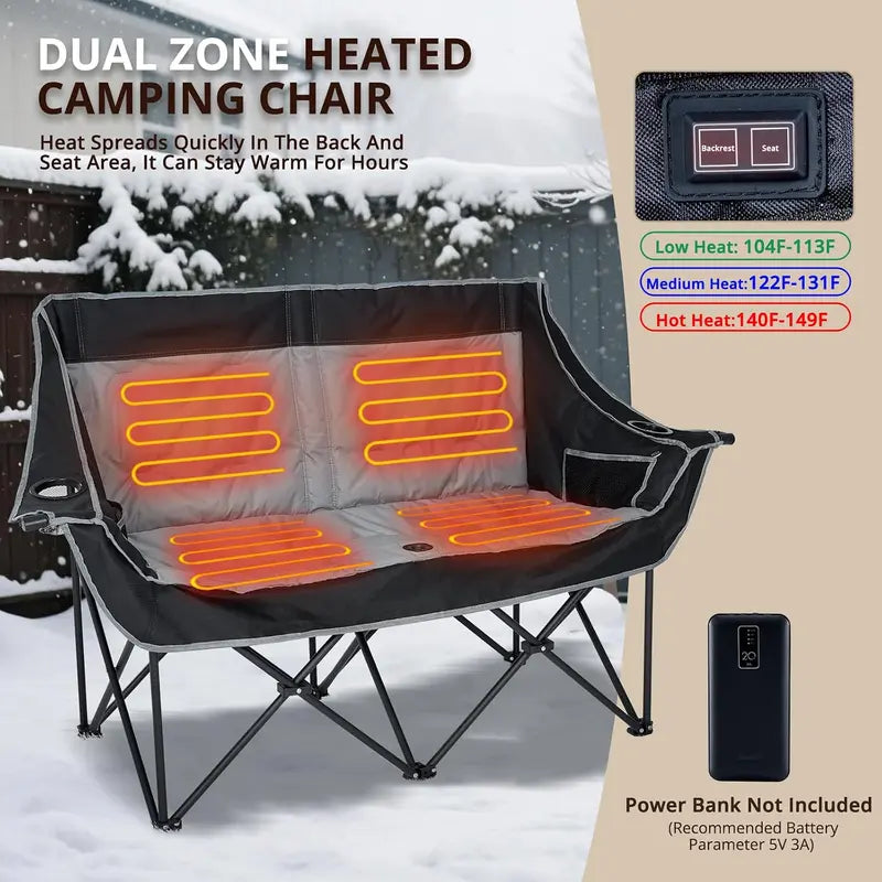 Free Express Shipping – Heated Double Folding Camping Chair, Portable Heated Double-Seater Sofa