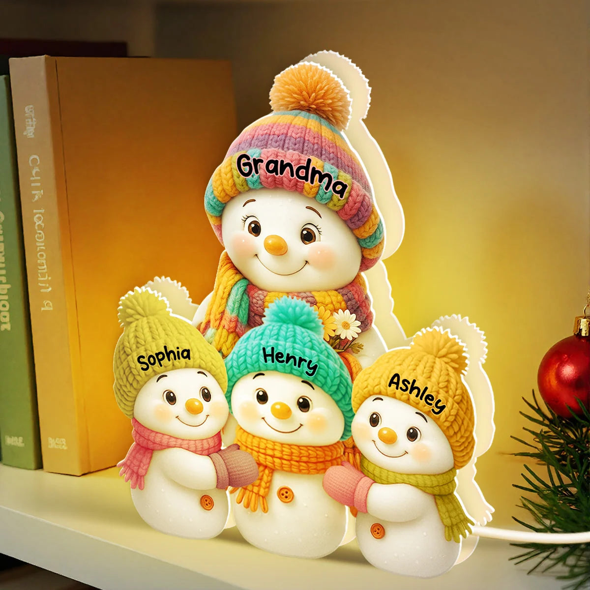 Free Shipping! Personalized Snowman Family Light Box - Christmas Gift for Grandparents (10 Inch)
