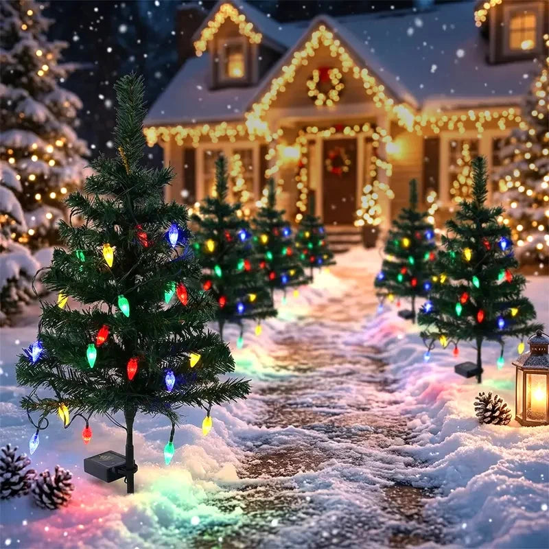 Free Express Shipping – Waterproof Solar LED Christmas Tree Pathway Lights Set