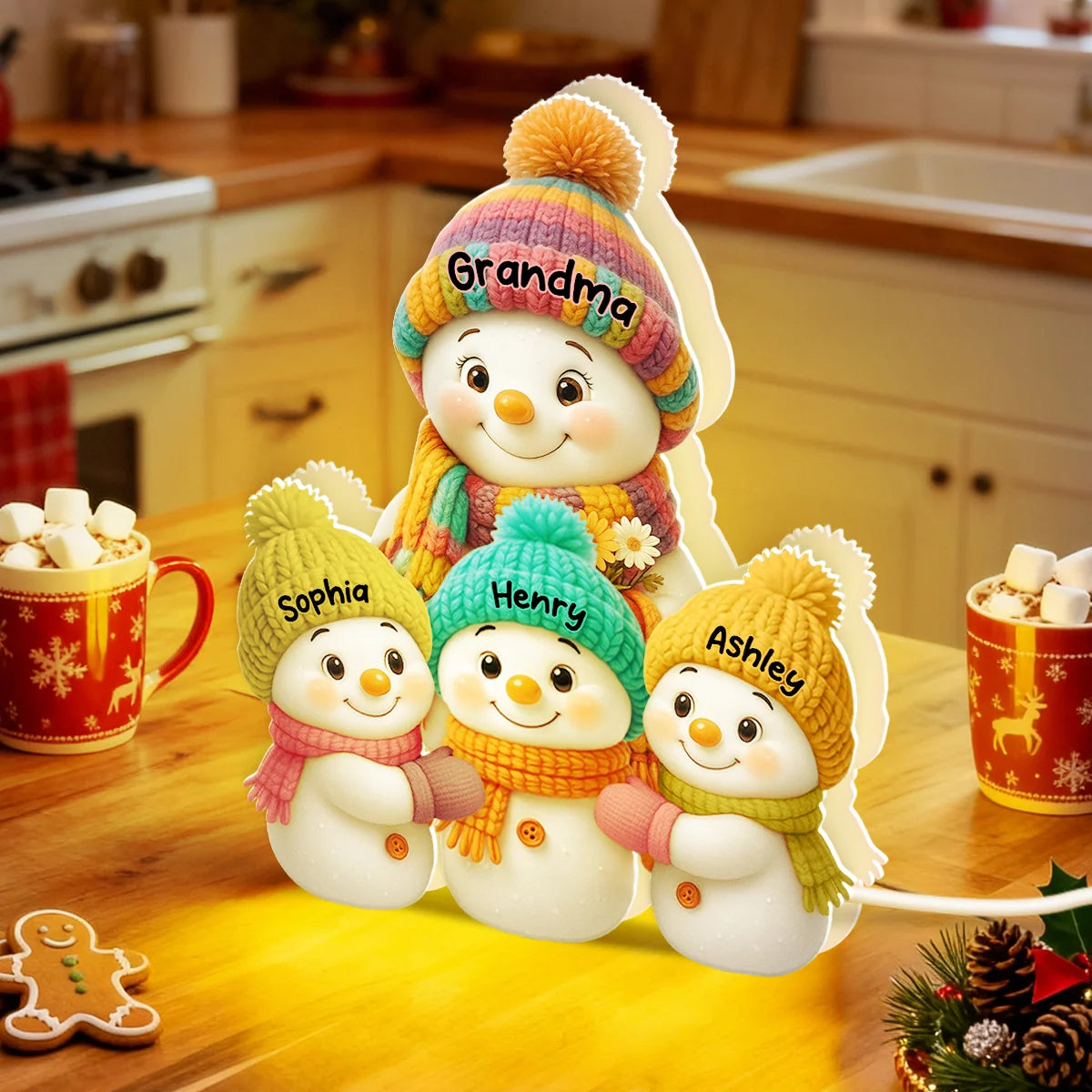 Free Shipping! Personalized Snowman Family Light Box - Christmas Gift for Grandparents (10 Inch)