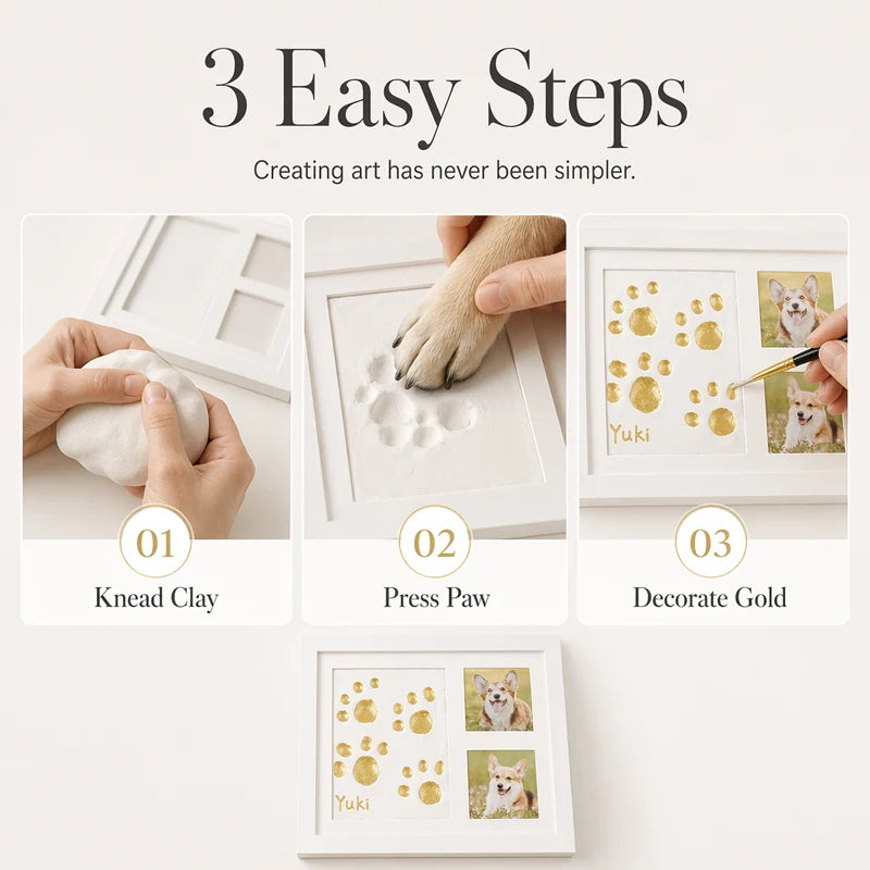 🐾Free Express Shipping – DIY keepsake set for pet paw prints – wooden frame, soft clay, and space for a photo – preserve a cherished memory forever 🖼️🐱
