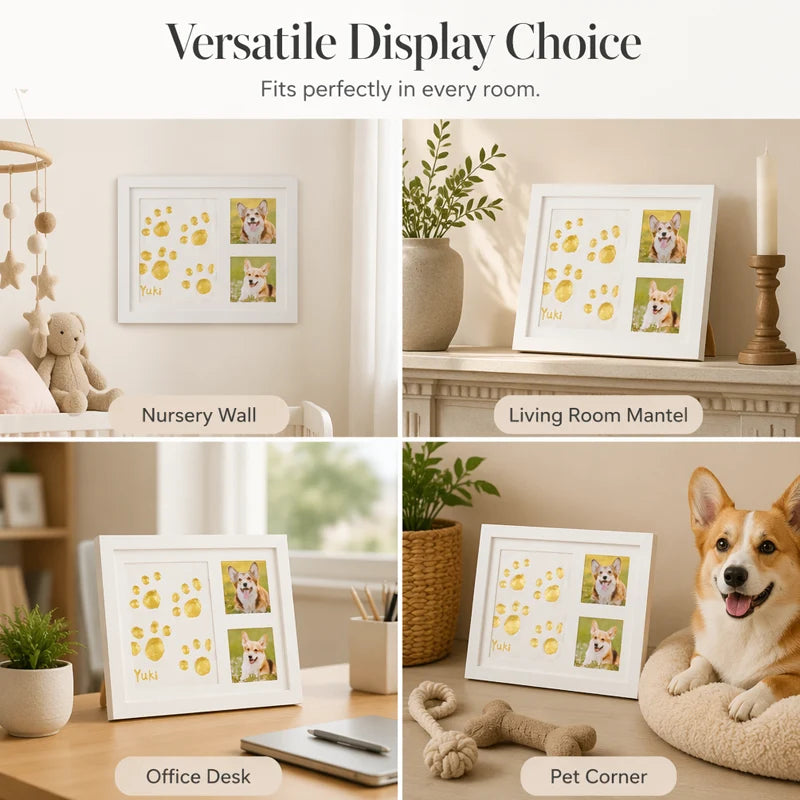 🐾Free Express Shipping – DIY keepsake set for pet paw prints – wooden frame, soft clay, and space for a photo – preserve a cherished memory forever 🖼️🐱