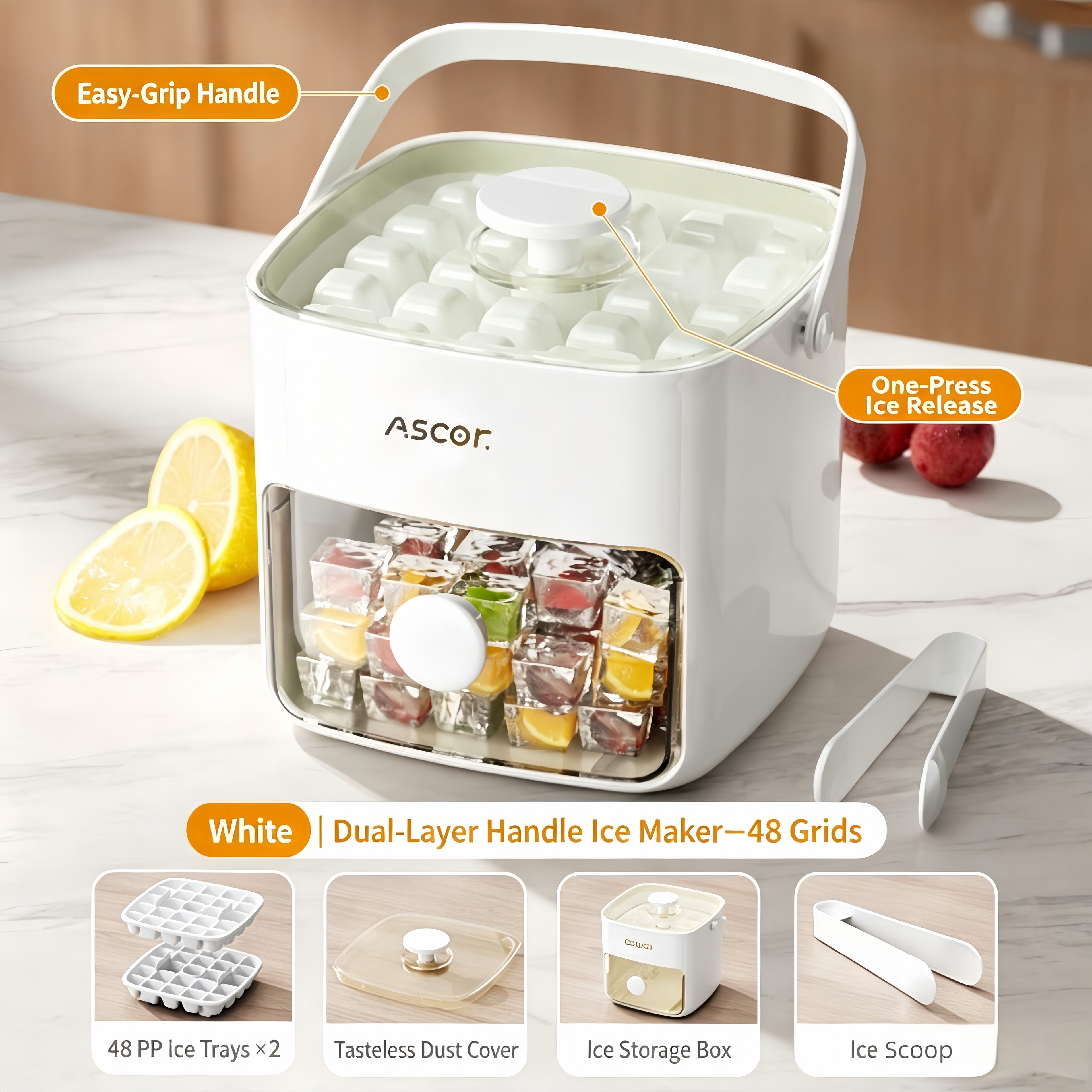 🔥 Limited-time offer: Push-button ice cube tray, ice ball mould, large-capacity ice storage tray, food-grade ice tray for home use