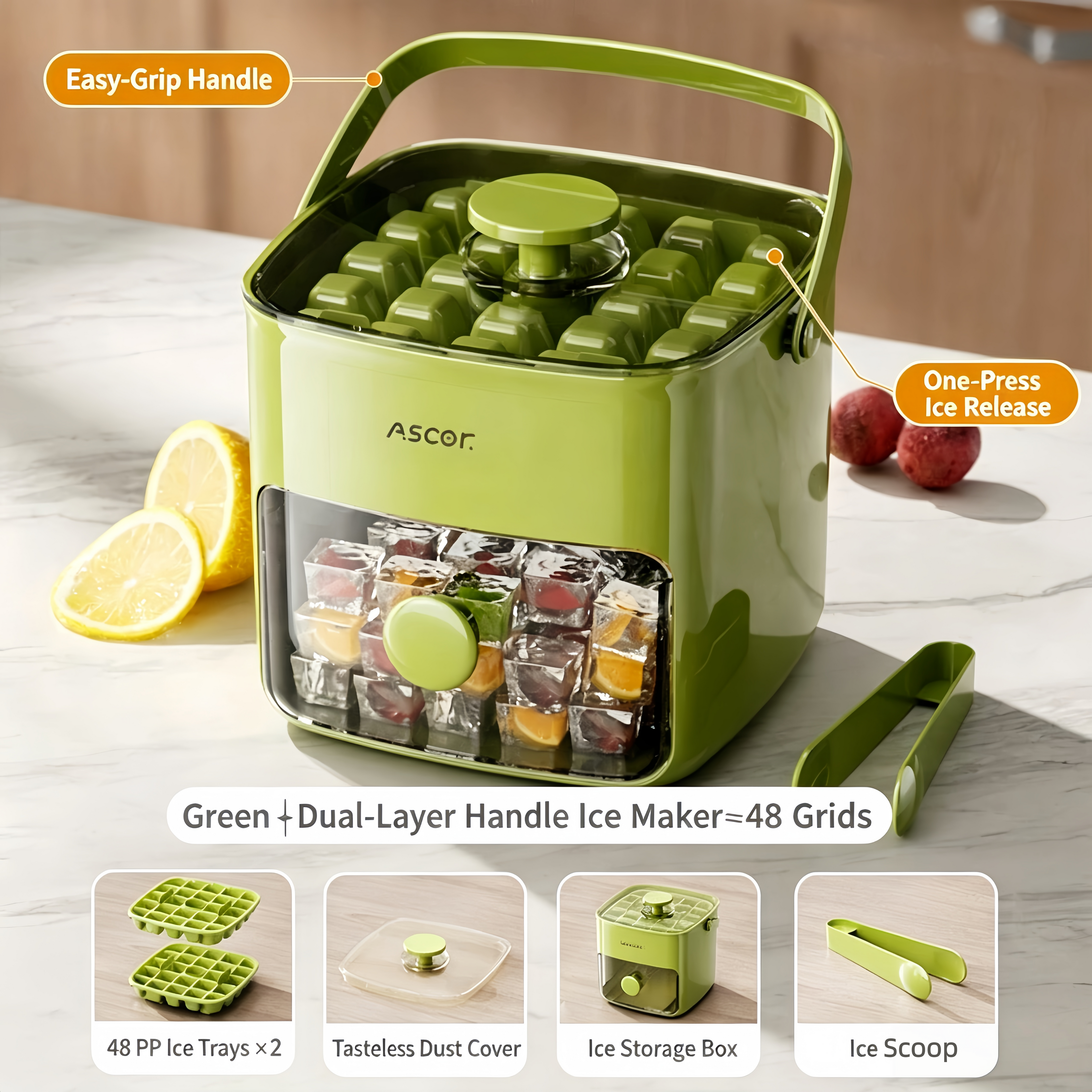 🔥 Limited-time offer: Push-button ice cube tray, ice ball mould, large-capacity ice storage tray, food-grade ice tray for home use