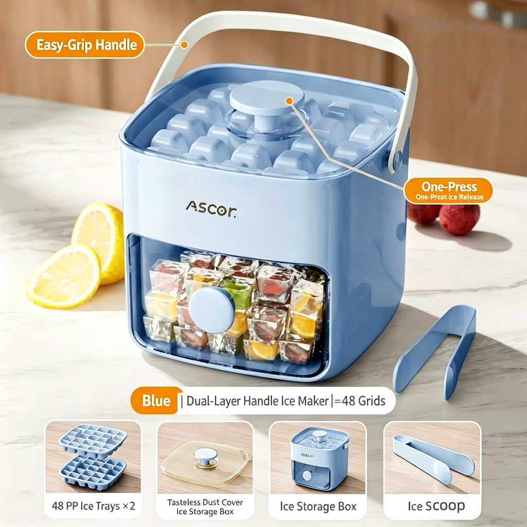 🔥 Limited-time offer: Push-button ice cube tray, ice ball mould, large-capacity ice storage tray, food-grade ice tray for home use
